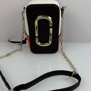 Marc Jacobs The Hot Shot Mini Bag Crossbody Chain Handbag Black White Orange